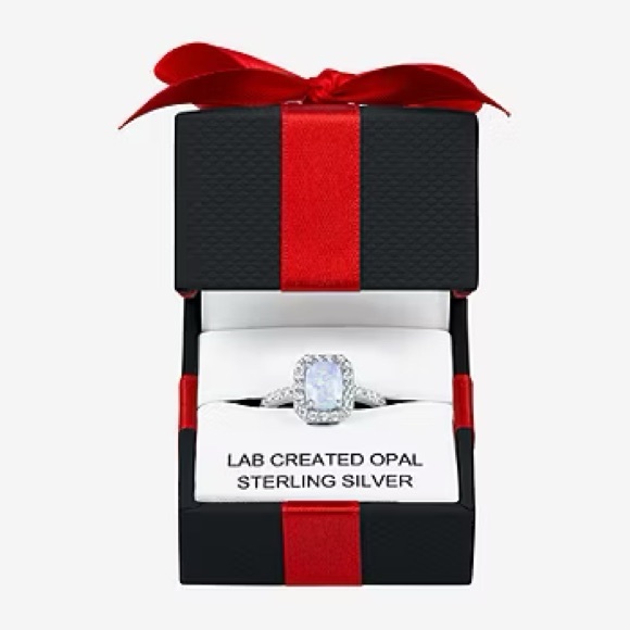 Womens Lab Created White Opal Sterling Silver Cushion Halo Cocktail Ring - Picture 3 of 6